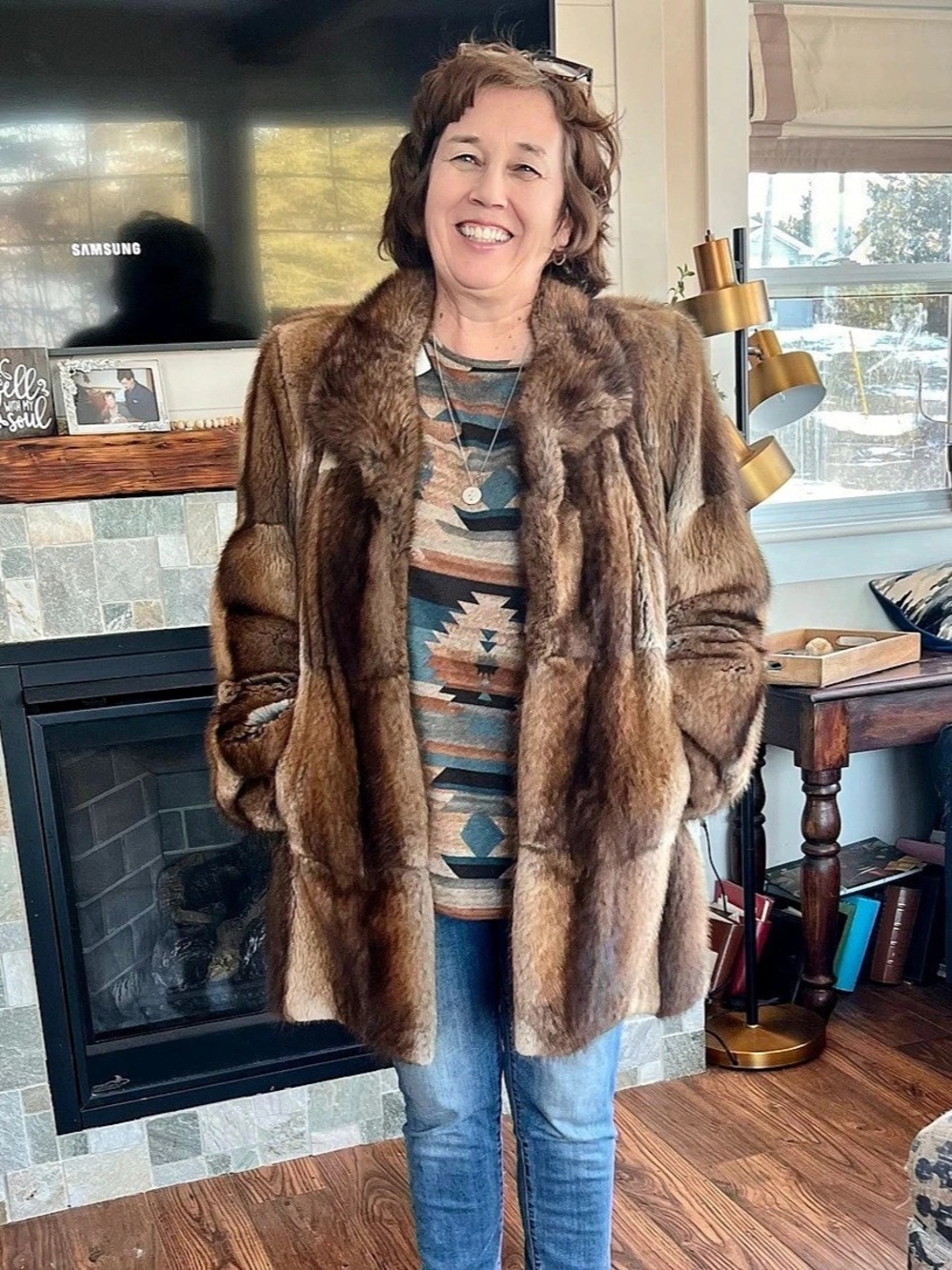 Brown real Fur Coat Like New